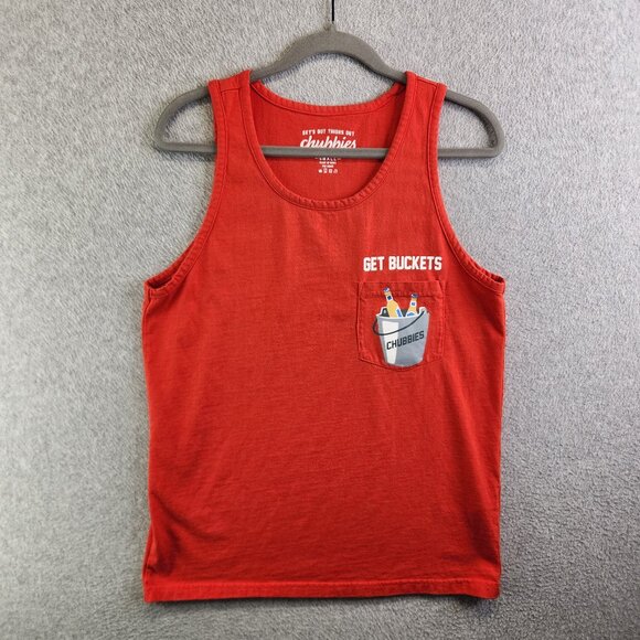 Chubbies Shirt Mens S Red Muscle Tank Get Buckets Beer River Floating Lake - Picture 1 of 10